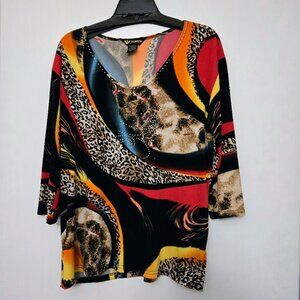 Valentina tunic top with vibrant animal prints and sparkle embellishment‎ XL